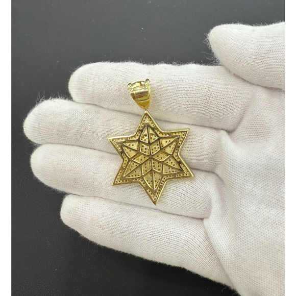 Star Of David Hamsa Pendant 925 Sterling Silver Gold Plated Iced CZ Charm 1.8 in - Picture 2 of 3